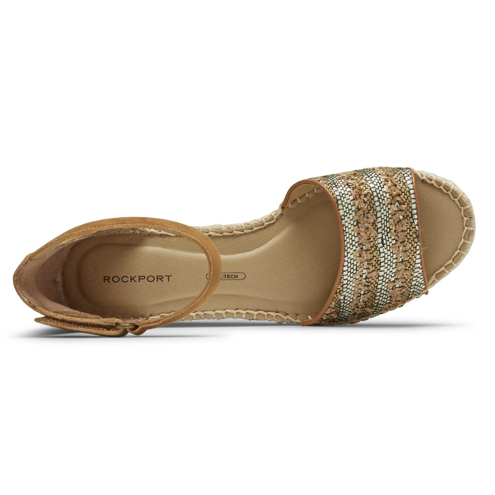 Rockport Womens Marah Woven Ankle Strap - Sandals Khaki - AWE072495